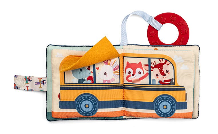 Mini-książeczka wielofunkcyjna z szeleszczącą folią i gryzakiem Piesek Jules 6 m+ / Lilliputiens