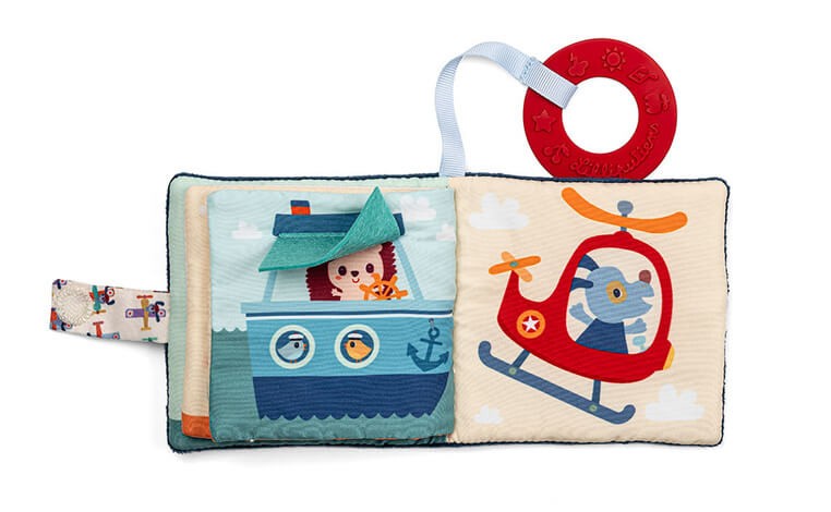 Mini-książeczka wielofunkcyjna z szeleszczącą folią i gryzakiem Piesek Jules 6 m+ / Lilliputiens