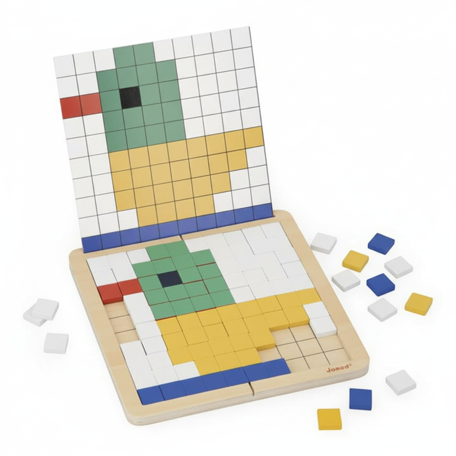 Drewniana układanka mozaika piksele Symetria i kodowanie 4w1 5+ / Janod