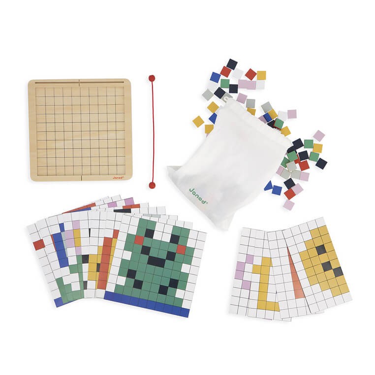 Drewniana układanka mozaika piksele Symetria i kodowanie 4w1 5+ / Janod