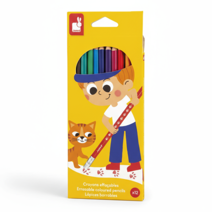 Kredki ołówkowe zmazywalne z gumką 12 kolorów 3+ / Janod