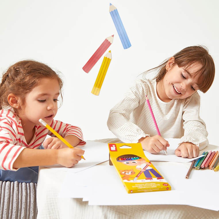 Kredki ołówkowe zmazywalne z gumką 12 kolorów 3+ / Janod