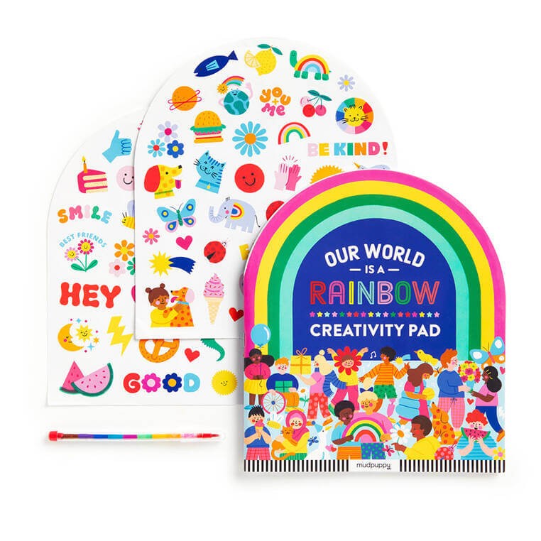 Zestaw kreatywny z malowanką, wielokolorową kredką i naklejkami Tęczowy świat 6+ / Mudpuppy