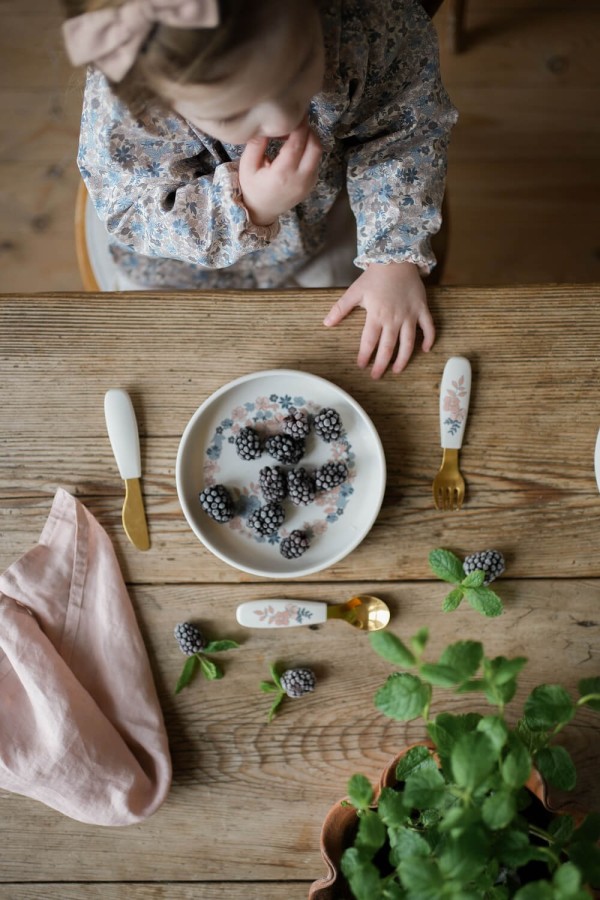 Zestaw silikonowy - talerzyk i sztućce - Blue Garden / Elodie Details