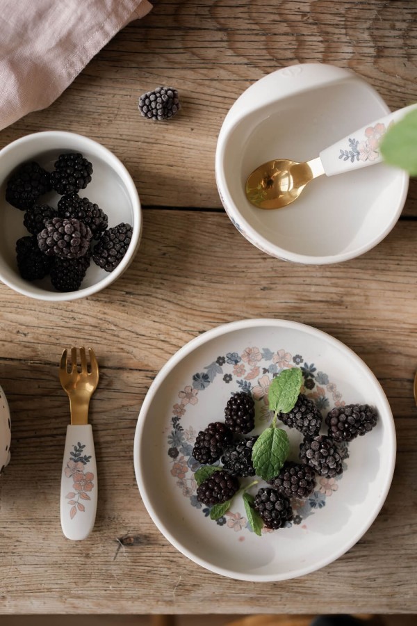 Zestaw silikonowy - talerzyk i sztućce - Blue Garden / Elodie Details