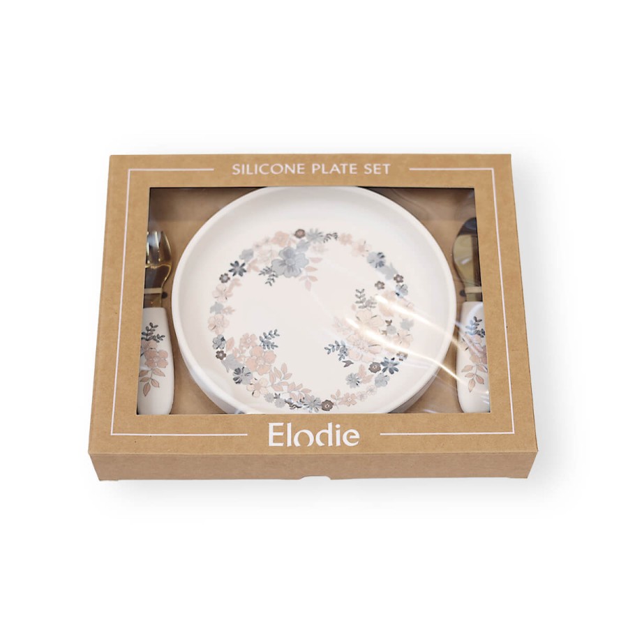 Zestaw silikonowy - talerzyk i sztućce - Blue Garden / Elodie Details