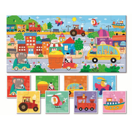 Baby puzzle - dwustronne puzzle dla najmłodszych - ŚRODKI TRANSPORTU / Ludattica