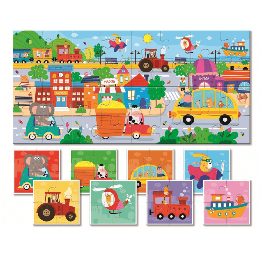 Baby puzzle - dwustronne puzzle dla najmłodszych - ŚRODKI TRANSPORTU / Ludattica