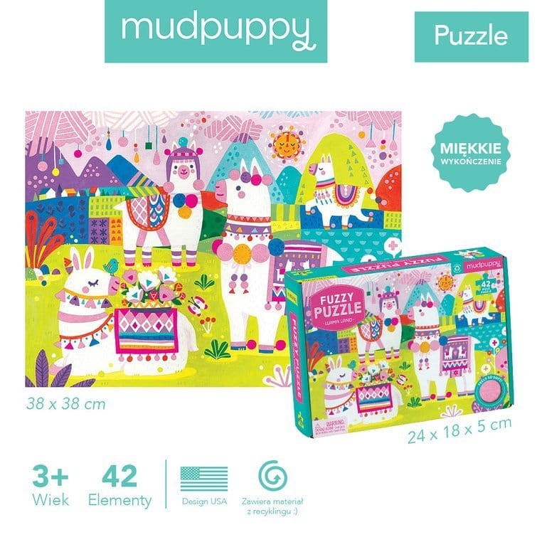 Puzzle sensoryczne z miękkimi aplikacjami Lamy 42 elementy 3+ / Mudpuppy