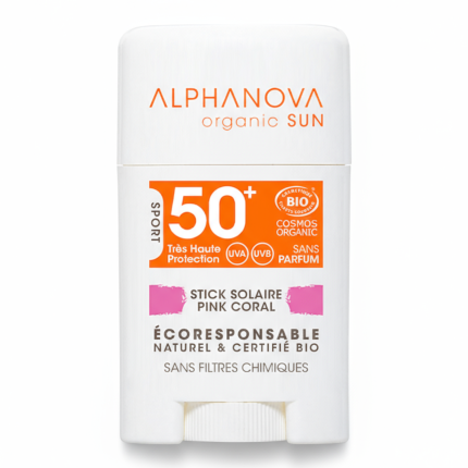 Krem z filtrem w sztyfcie, SPF50+, Pink Coral, 12 g / Alphanova Sun