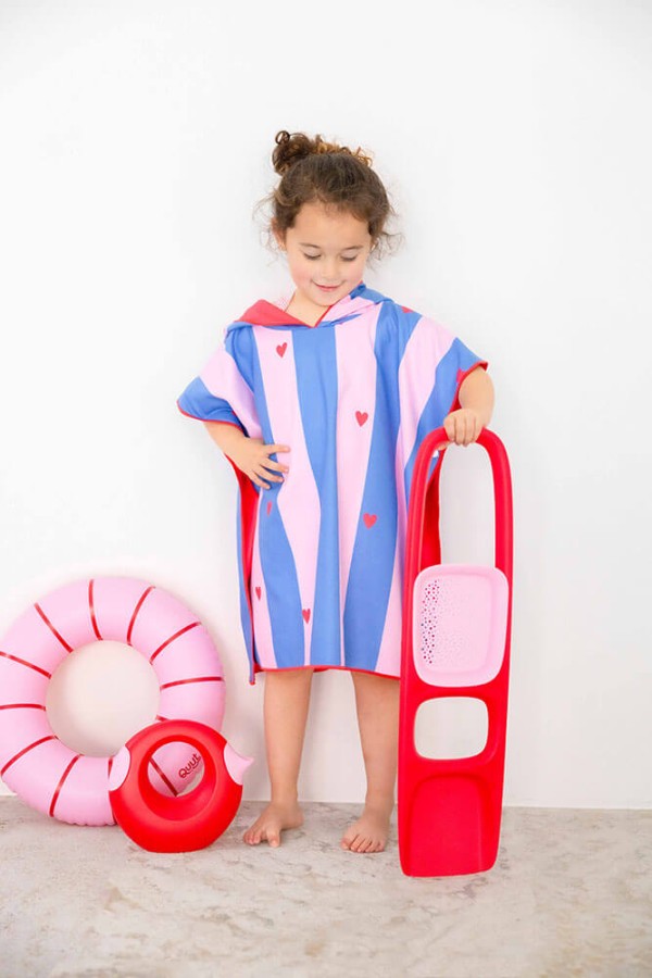 Dwustronne poncho kąpielowe dla dzieci Cherry Red / QUUT