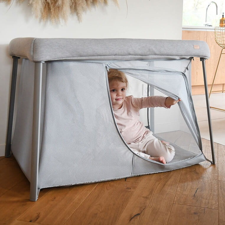 Łóżeczko turystyczne dwupoziomowe z funkcją kojca 3w1 Eazy sleep Heather grey, Pebble / Beaba