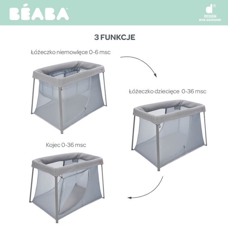 Łóżeczko turystyczne dwupoziomowe z funkcją kojca 3w1 Eazy sleep Heather grey, Pebble / Beaba