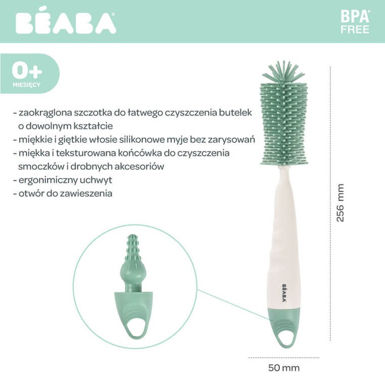 Szczotka do butelek i smoczków silikonowa Sage Green / Beaba