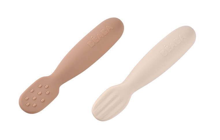 Zestaw 2 silikonowych pierwszych łyżeczek-gryzaków: Praline, clay / Beaba
