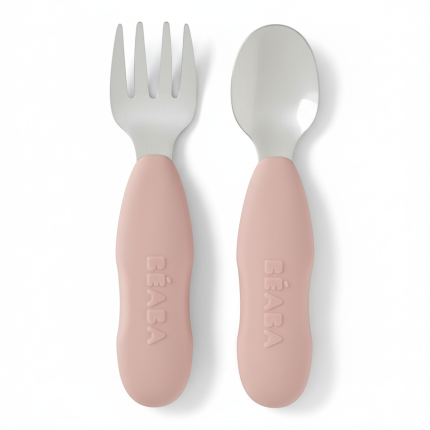 Zestaw pierwszych sztućców ze stali nierdzewnej Cotton candy / Beaba