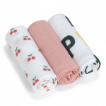 Bambusowy otulacz kocyk 80x80cm zestaw 3 szt. Happy Fruits Cherry / Lassig