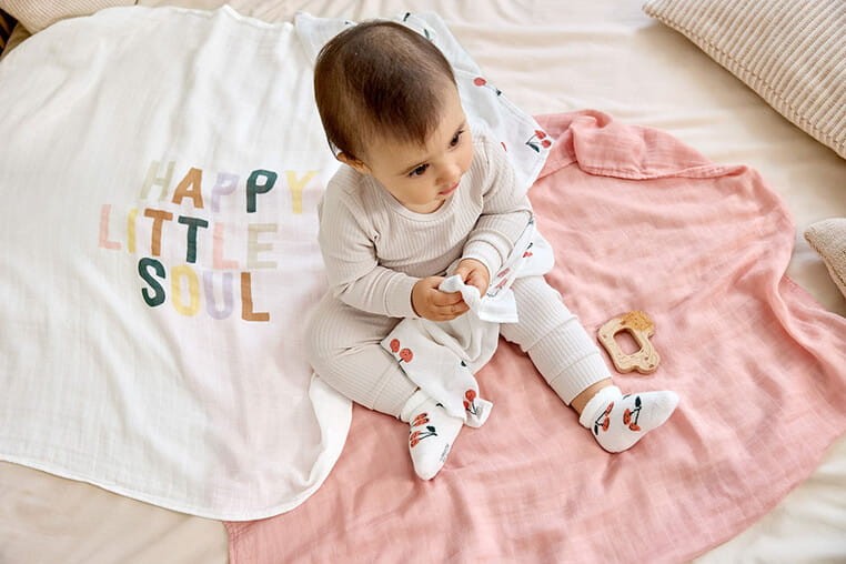 Bambusowy otulacz kocyk 80x80cm zestaw 3 szt. Happy Fruits Cherry / Lassig