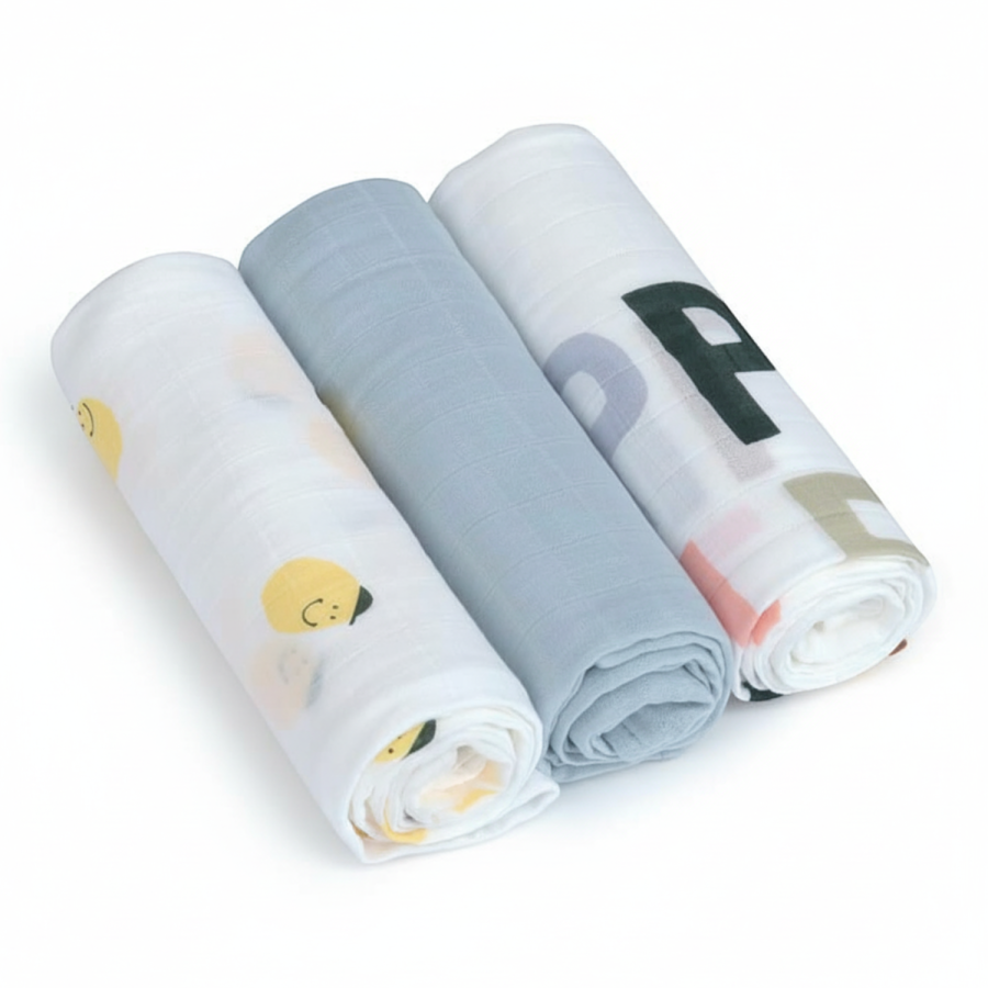 Bambusowy otulacz kocyk 80x80cm zestaw 3 szt. Happy Fruits Lemon / Lassig