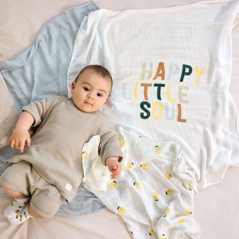 Bambusowy otulacz kocyk 80x80cm zestaw 3 szt. Happy Fruits Lemon / Lassig