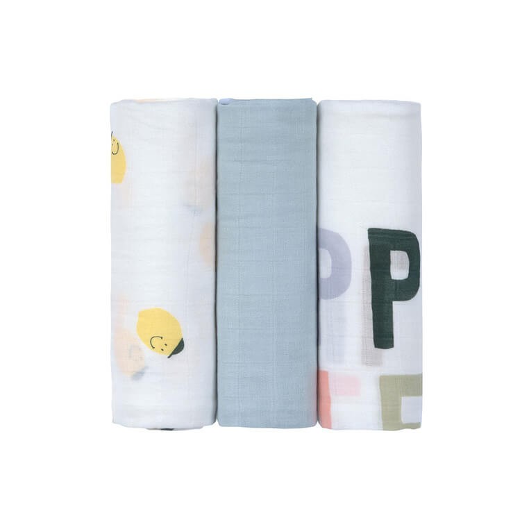 Bambusowy otulacz kocyk 80x80cm zestaw 3 szt. Happy Fruits Lemon / Lassig