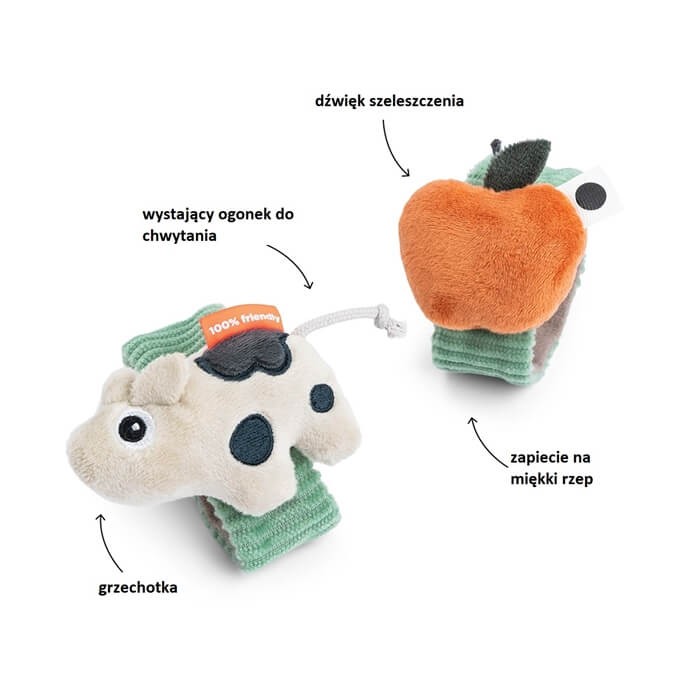 Zabawka na rączkę, 2 szt. - Krówka Dotti Green / Done by Deer