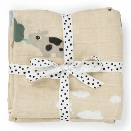 Pieluszki bawełniane 65x65cm Tiny Farm Sand, 2 szt. / Done by Deer