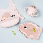 Śliniak silikonowy z kieszonką Świnka Pigee Powder / Done by Deer