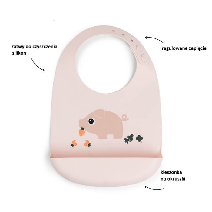 Śliniak silikonowy z kieszonką Świnka Pigee Powder / Done by Deer