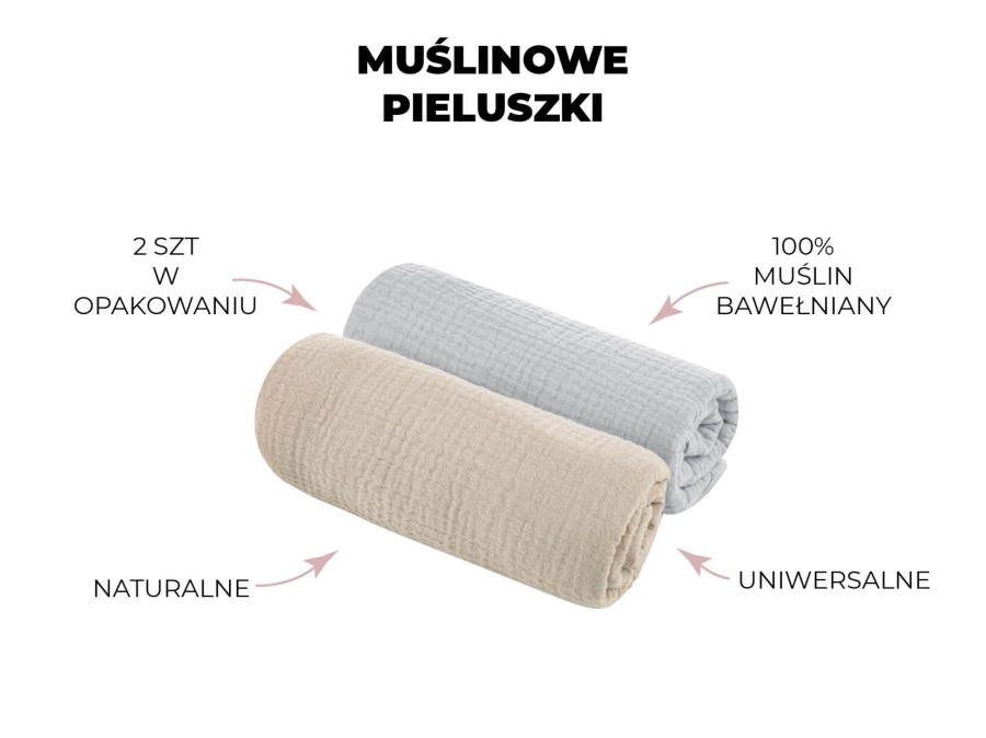 Pieluszki muślinowe bawełniane 2-pak: szara i różowa / Sleepee