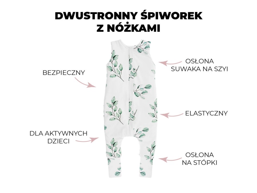 Dwustronny śpiworek z nóżkami Green Forest - Czarne Kropki / Dobre Liski by Sleepee