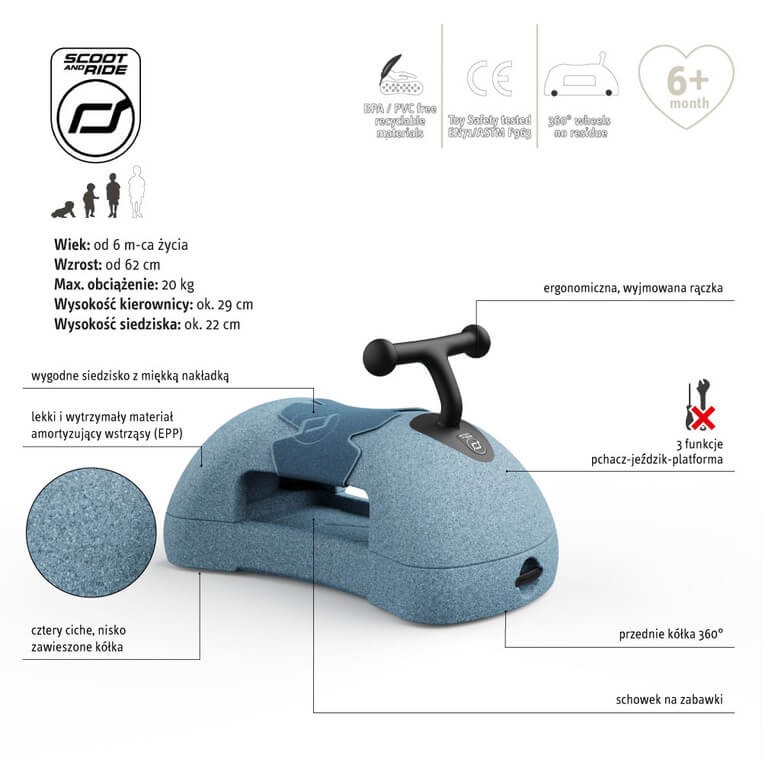 My First - ewolucyjny jeździk pchacz 3w1 6 m+ Steel / Scootandride
