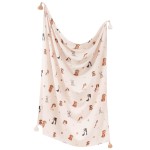 Otulacz lekki kocyk bambusowy Pieski z frędzlami 120x100 cm / Samiboo