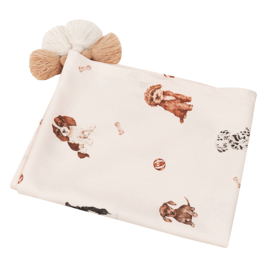 Otulacz lekki kocyk bambusowy Pieski z frędzlami 120x100 cm / Samiboo