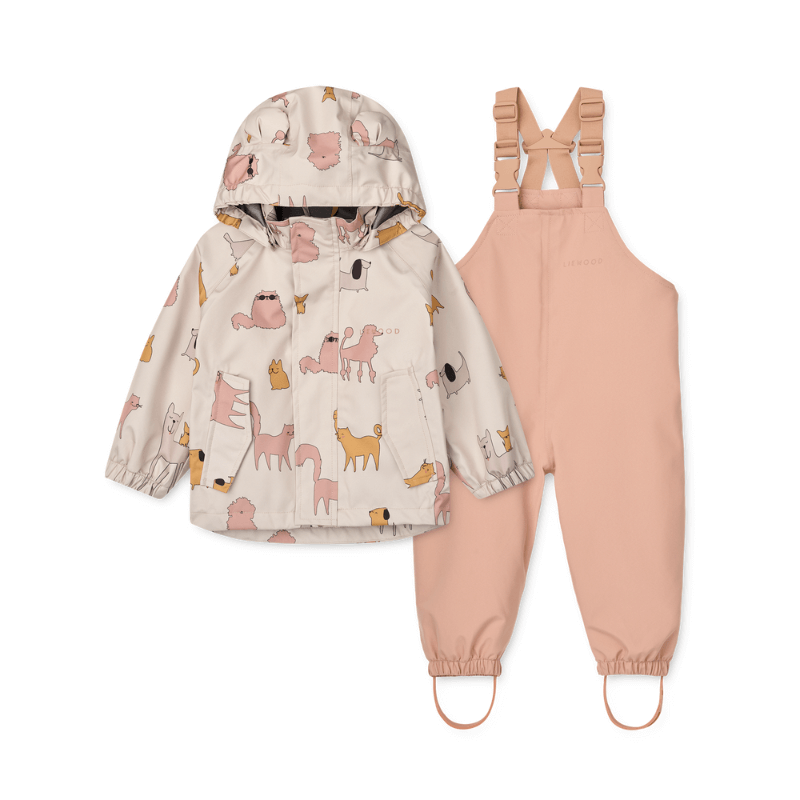 Komplet przeciwdeszczowy Manu - cats and dogs, sandy / Liewood