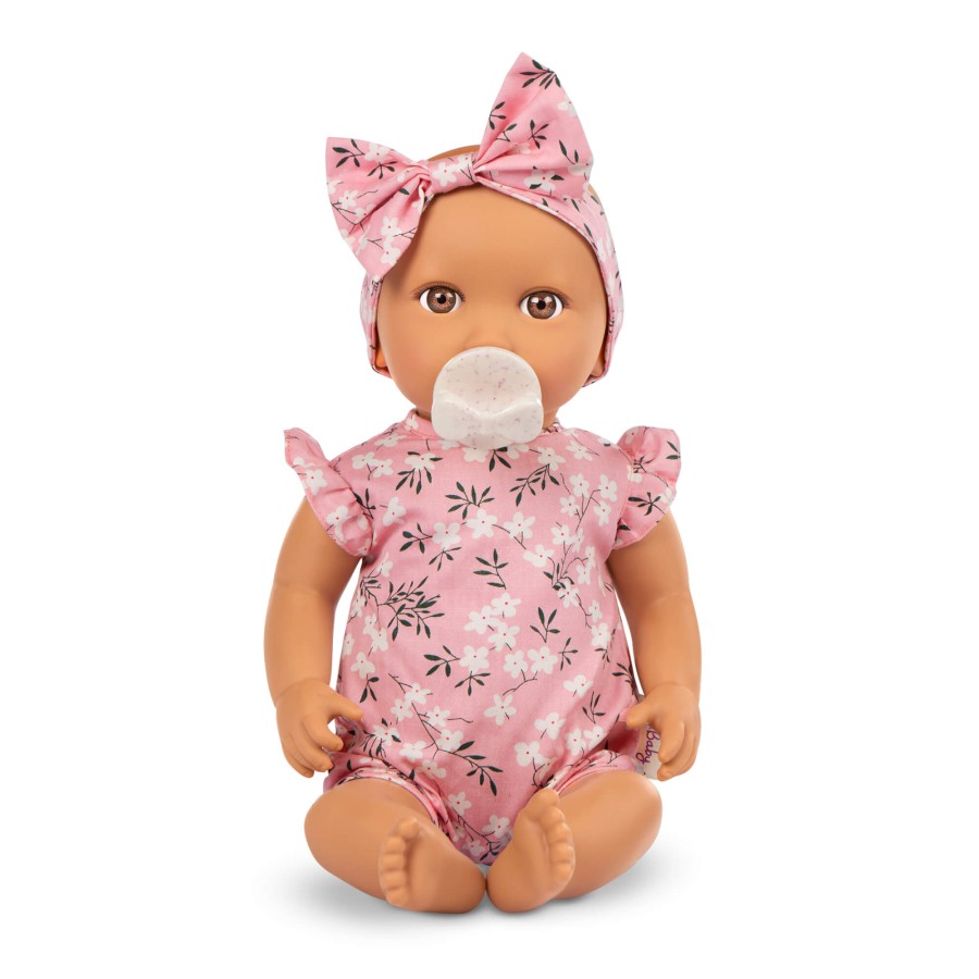 Lalka niemowlę ze smoczkiem, w ubranku w kwiatuszki i opasce, różowe / LullaBaby