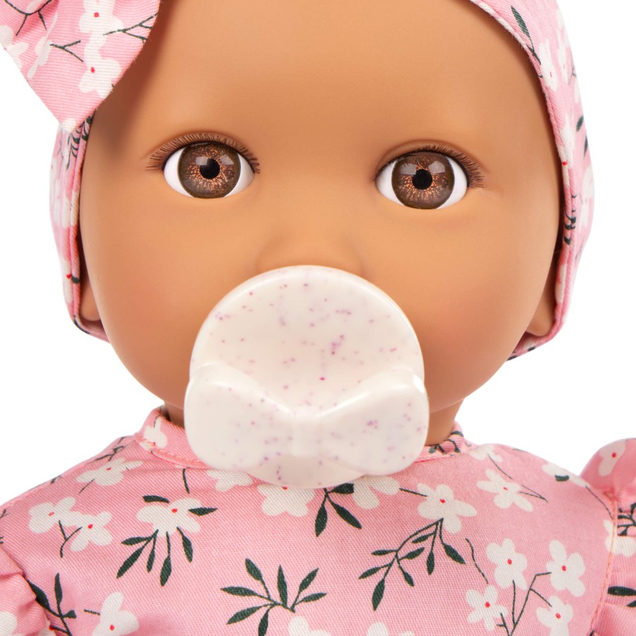 Lalka niemowlę ze smoczkiem, w ubranku w kwiatuszki i opasce, różowe / LullaBaby