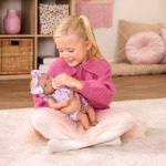 Lalka niemowlę ze smoczkiem, w ubranku w kwiatuszki i opasce, fioletowa / LullaBaby