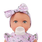 Lalka niemowlę ze smoczkiem, w ubranku w kwiatuszki i opasce, fioletowa / LullaBaby