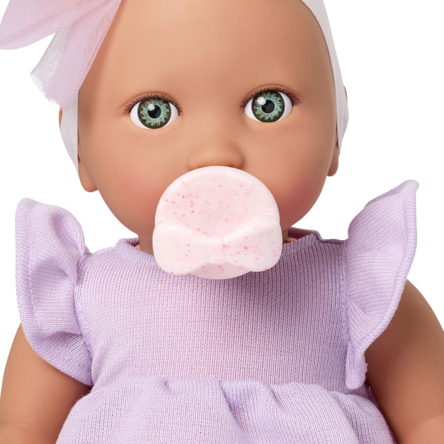 Lalka niemowlę ze smoczkiem, w sukience i opasce, wersja fioletowa / LullaBaby