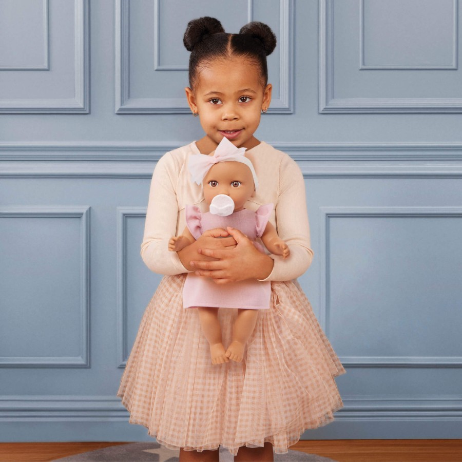 Lalka niemowlę ze smoczkiem, w sukience i opasce, wersja różowa / LullaBaby