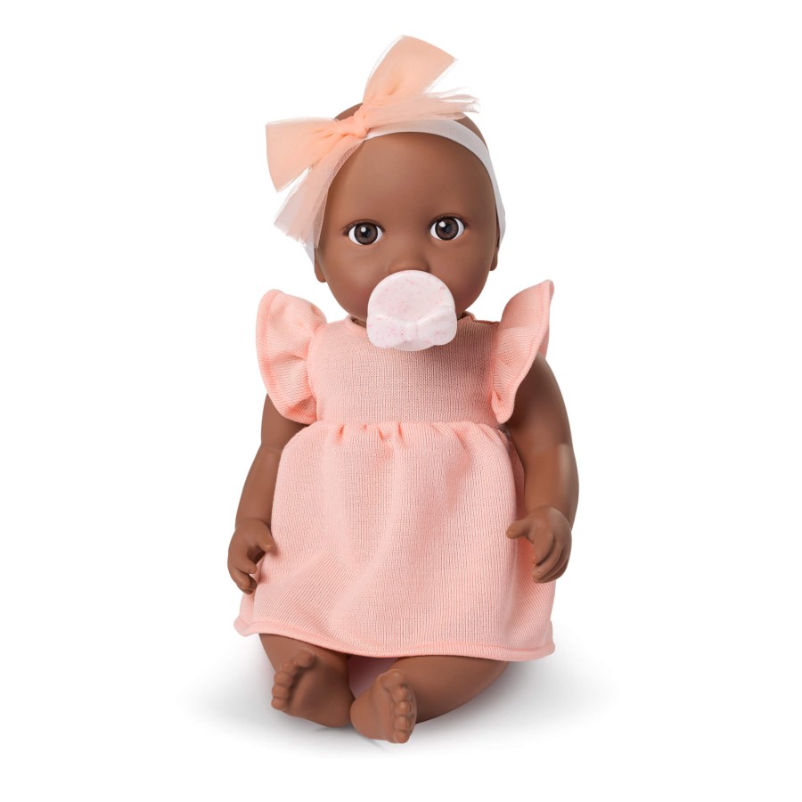 Lalka niemowlę ze smoczkiem, w sukience i opasce, wersja brzoskwiniowa / LullaBaby
