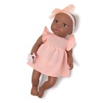 Lalka niemowlę ze smoczkiem, w sukience i opasce, wersja brzoskwiniowa / LullaBaby