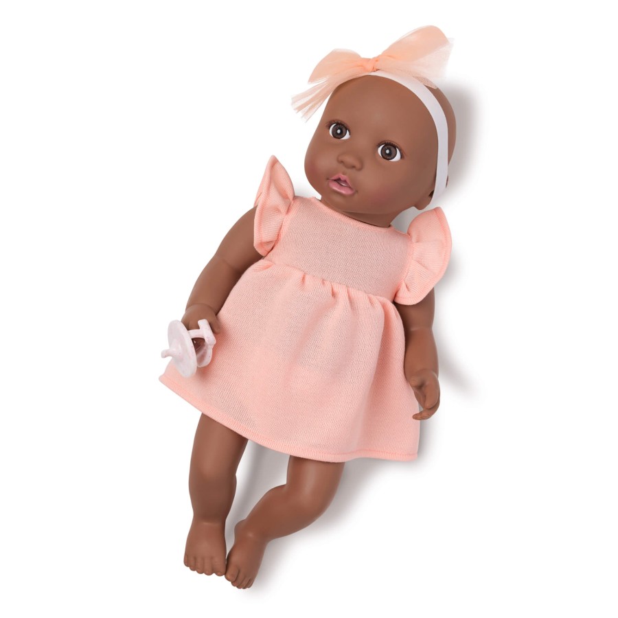 Lalka niemowlę ze smoczkiem, w sukience i opasce, wersja brzoskwiniowa / LullaBaby