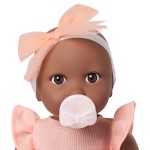 Lalka niemowlę ze smoczkiem, w sukience i opasce, wersja brzoskwiniowa / LullaBaby