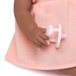 Lalka niemowlę ze smoczkiem, w sukience i opasce, wersja brzoskwiniowa / LullaBaby