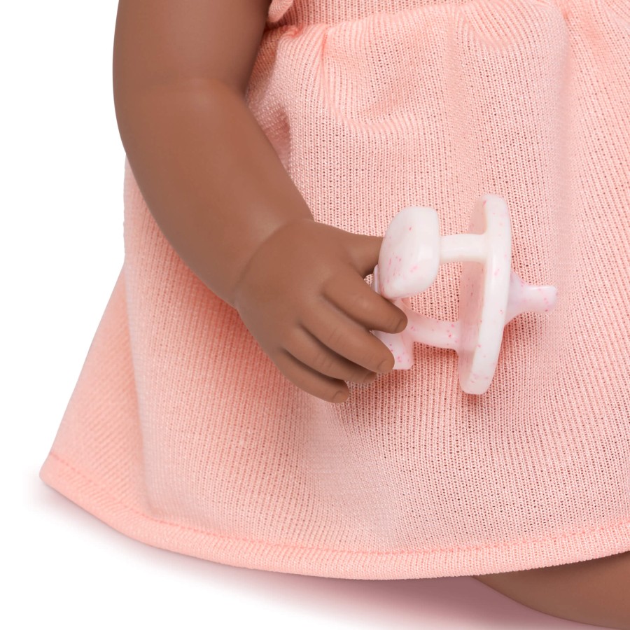 Lalka niemowlę ze smoczkiem, w sukience i opasce, wersja brzoskwiniowa / LullaBaby