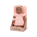 Lalka niemowlę ze smoczkiem, w sukience i opasce, wersja brzoskwiniowa / LullaBaby