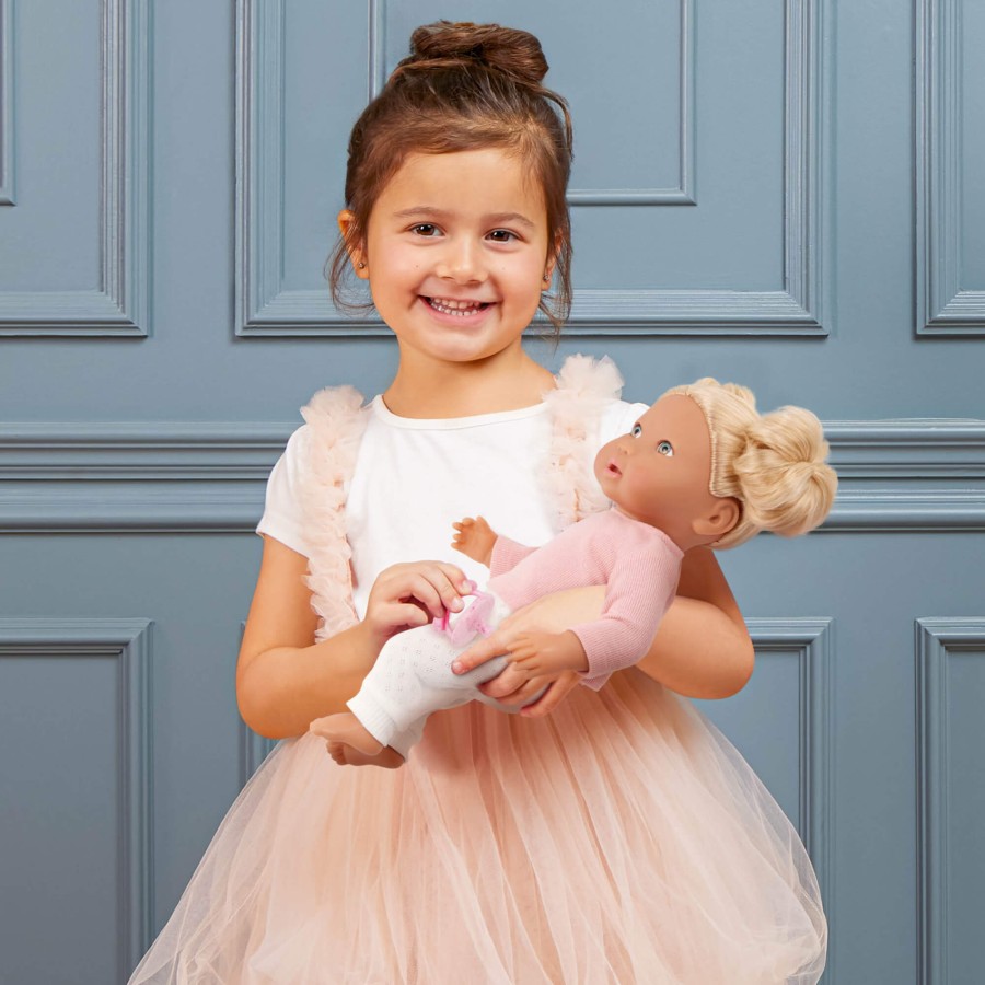 Lalka niemowlę z włosami i smoczkiem, w dwuczęściowym ubranku - blondynka / LullaBaby