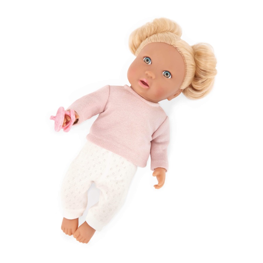 Lalka niemowlę z włosami i smoczkiem, w dwuczęściowym ubranku - blondynka / LullaBaby